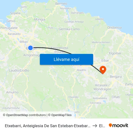 Etxebarri, Anteiglesia De San Esteban-Etxebarri Doneztebeko Elizatea to Elgeta map