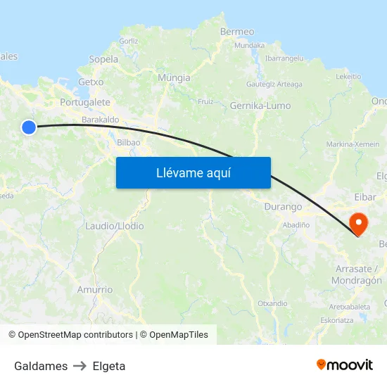 Galdames to Elgeta map