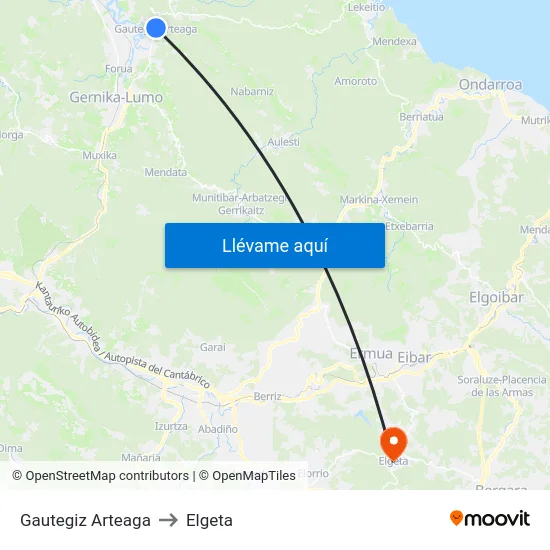 Gautegiz Arteaga to Elgeta map