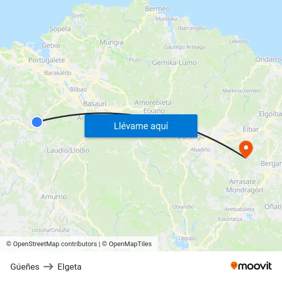 Gúeñes to Elgeta map