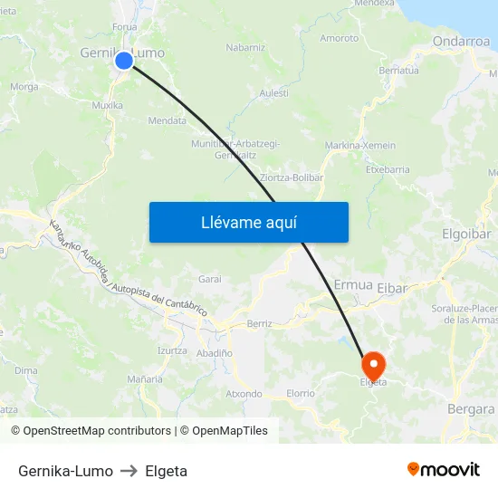Gernika-Lumo to Elgeta map