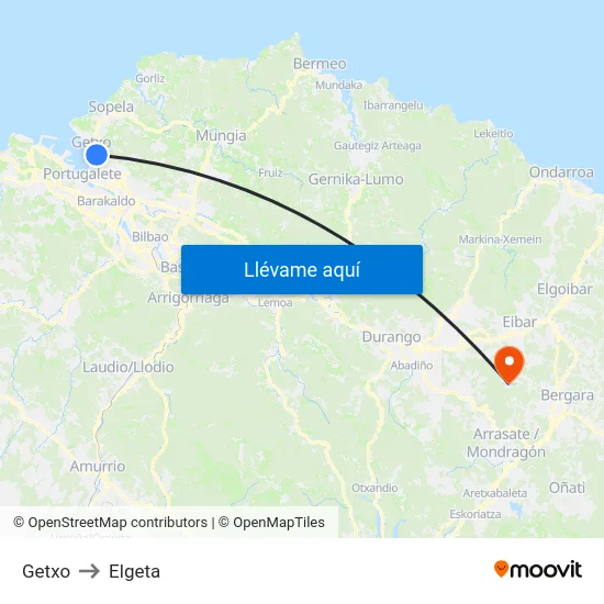 Getxo to Elgeta map