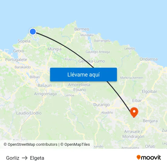 Gorliz to Elgeta map