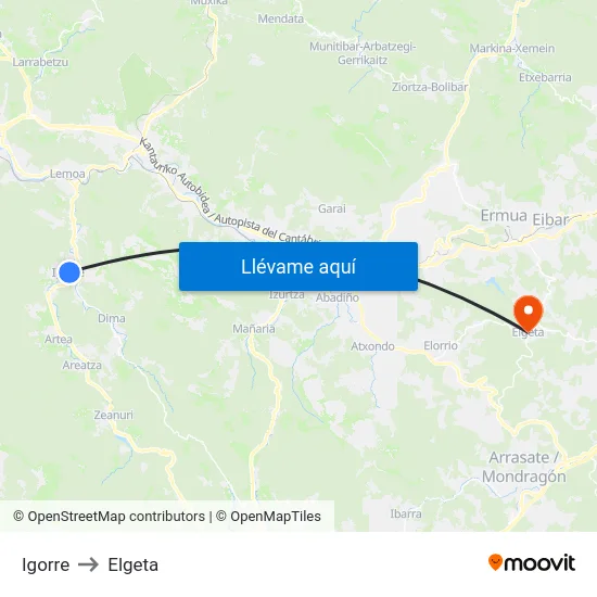 Igorre to Elgeta map