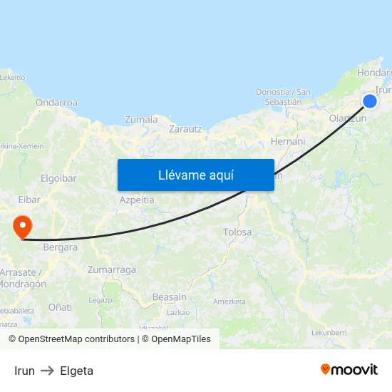 Irun to Elgeta map