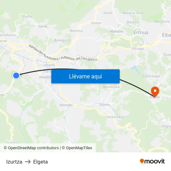 Izurtza to Elgeta map
