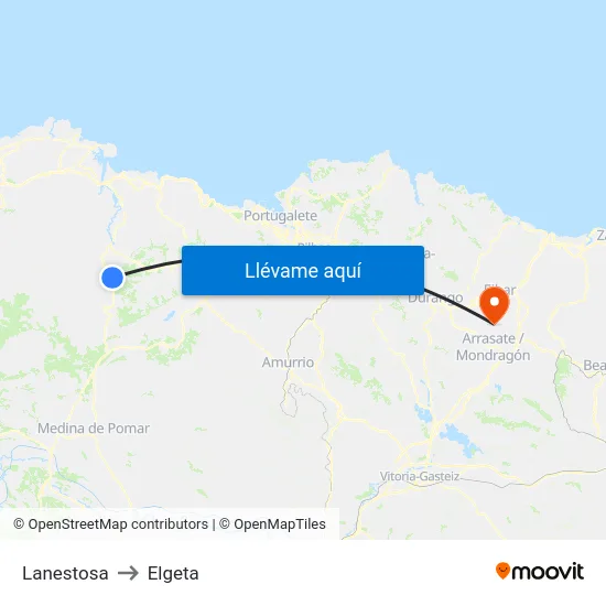 Lanestosa to Elgeta map