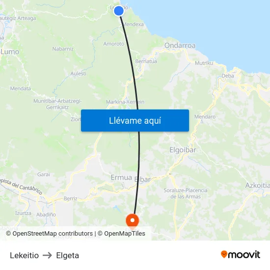 Lekeitio to Elgeta map