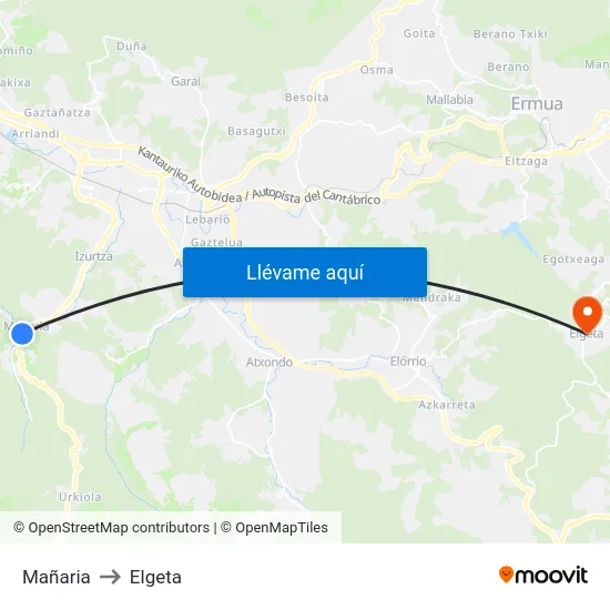Mañaria to Elgeta map