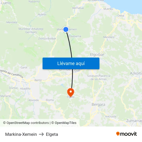 Markina-Xemein to Elgeta map