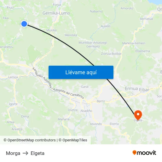 Morga to Elgeta map