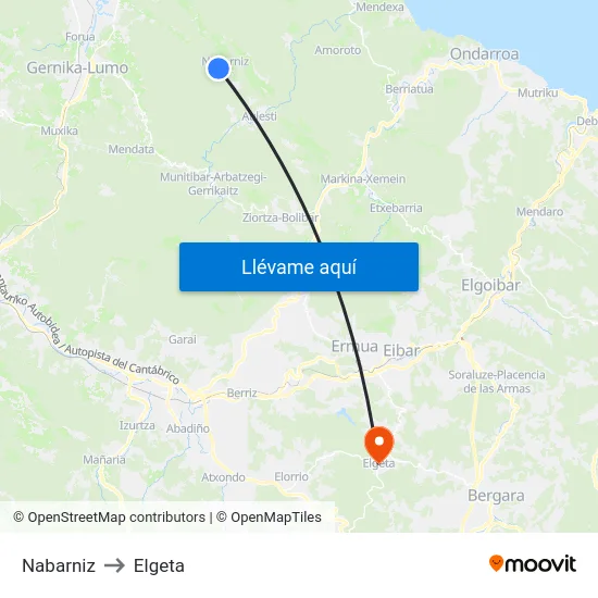Nabarniz to Elgeta map