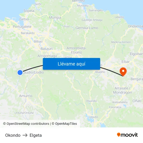 Okondo to Elgeta map