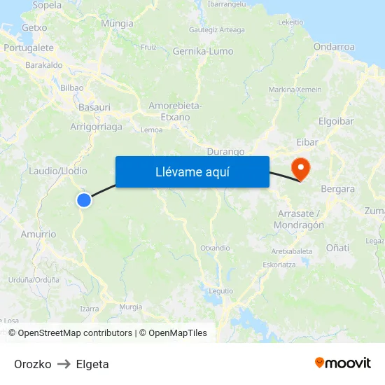 Orozko to Elgeta map