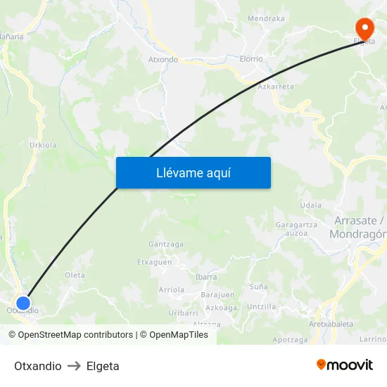 Otxandio to Elgeta map