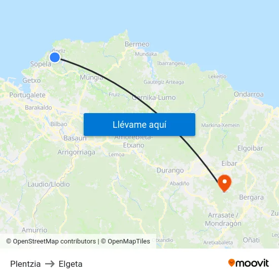 Plentzia to Elgeta map