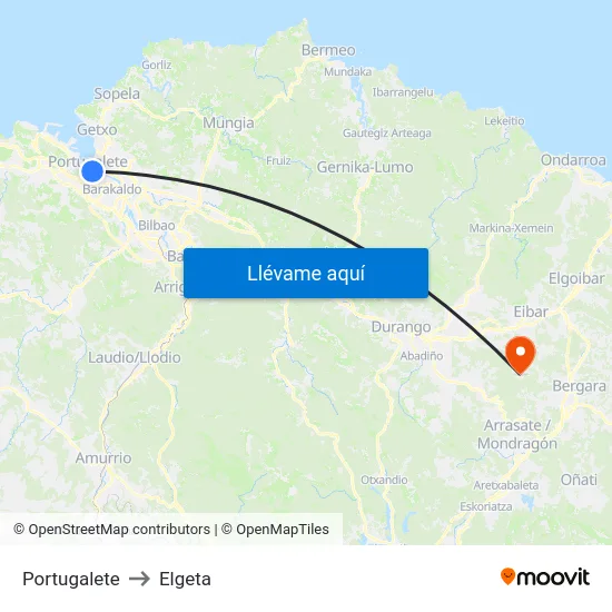 Portugalete to Elgeta map