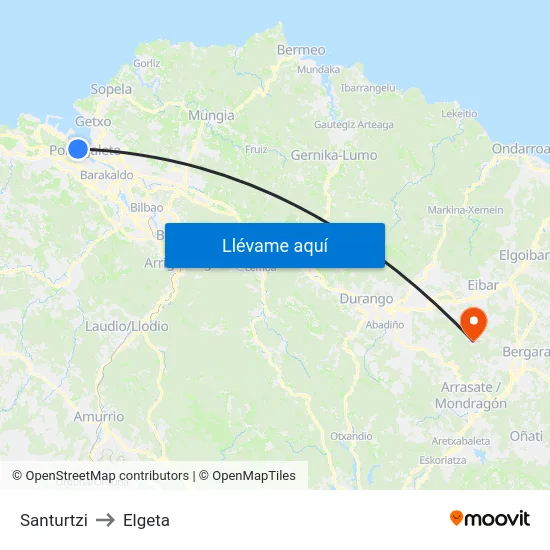 Santurtzi to Elgeta map