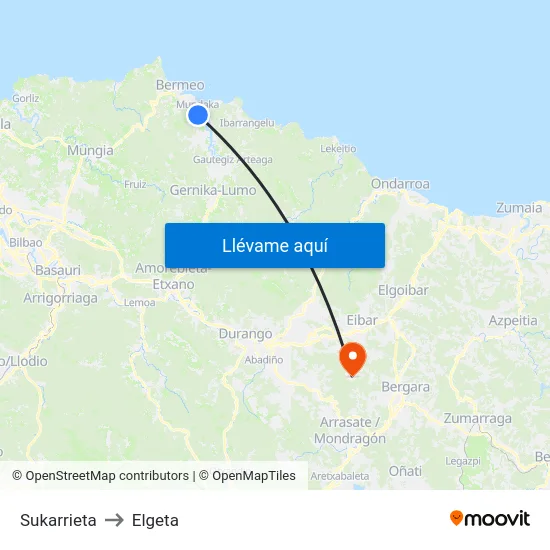 Sukarrieta to Elgeta map