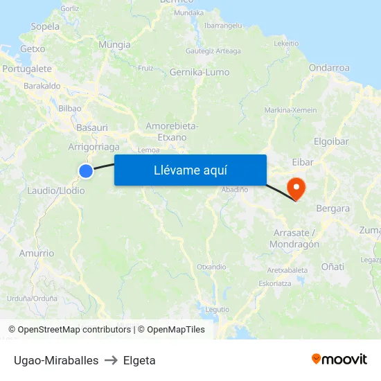 Ugao-Miraballes to Elgeta map
