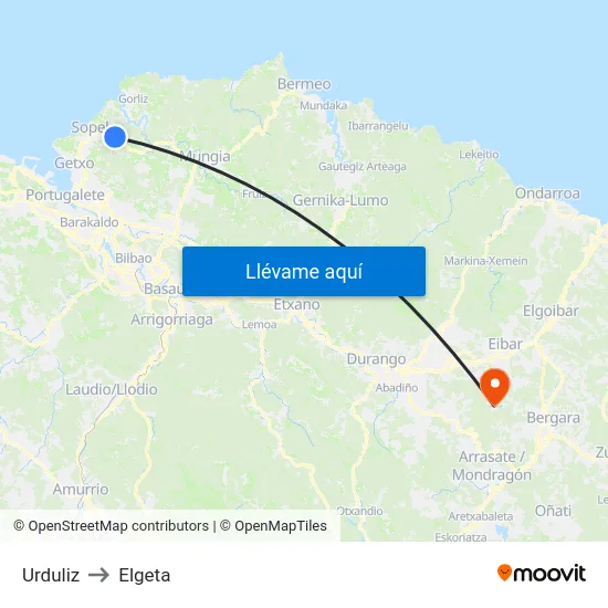Urduliz to Elgeta map
