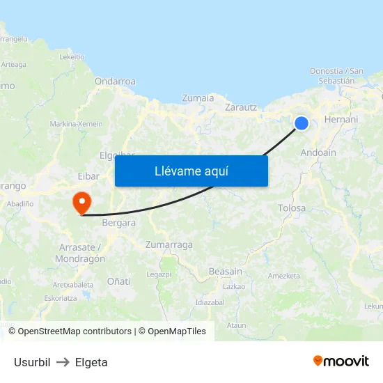 Usurbil to Elgeta map