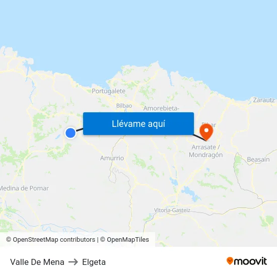 Valle De Mena to Elgeta map