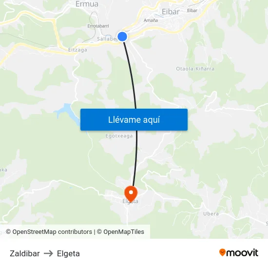 Zaldibar to Elgeta map