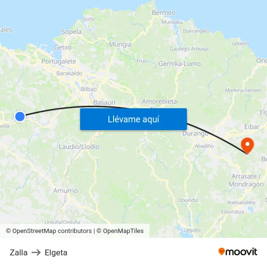 Zalla to Elgeta map