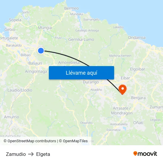 Zamudio to Elgeta map