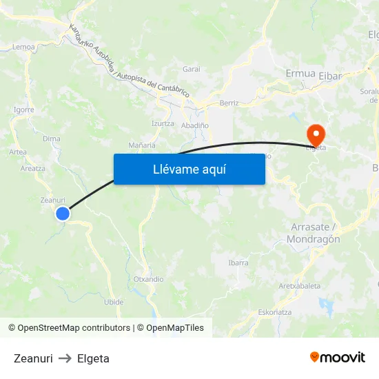 Zeanuri to Elgeta map