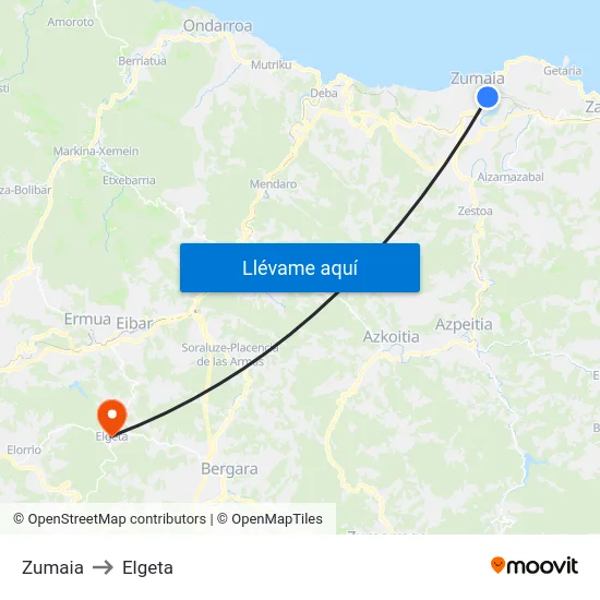 Zumaia to Elgeta map
