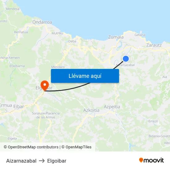 Aizarnazabal to Elgoibar map