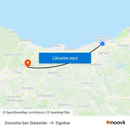 Donostia-San Sebastián to Elgoibar map