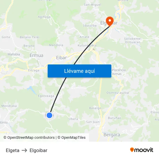 Elgeta to Elgoibar map
