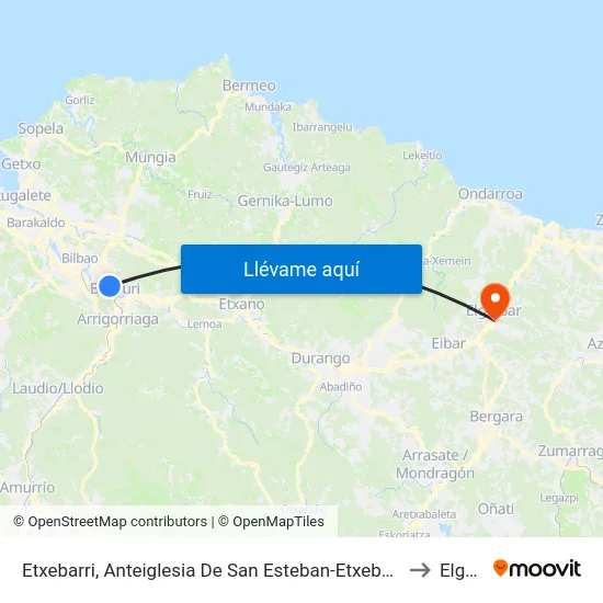 Etxebarri, Anteiglesia De San Esteban-Etxebarri Doneztebeko Elizatea to Elgoibar map