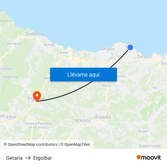 Getaria to Elgoibar map