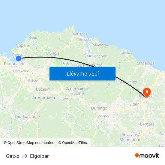Getxo to Elgoibar map