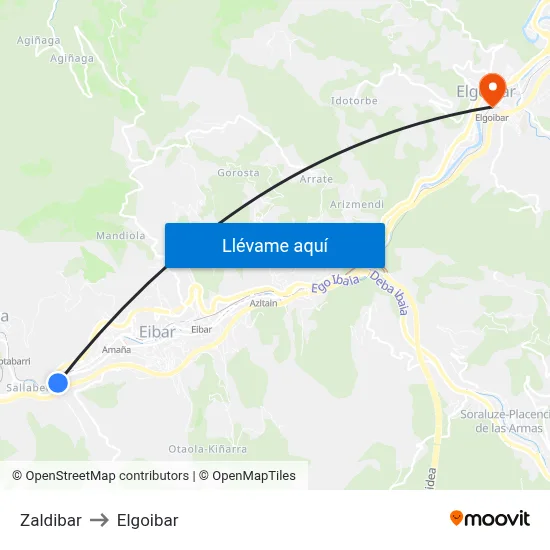 Zaldibar to Elgoibar map