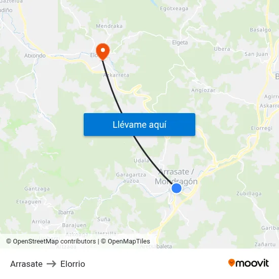 Arrasate to Elorrio map