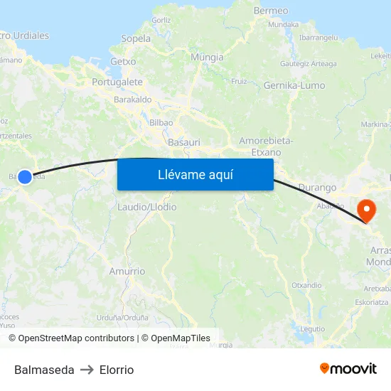 Balmaseda to Elorrio map