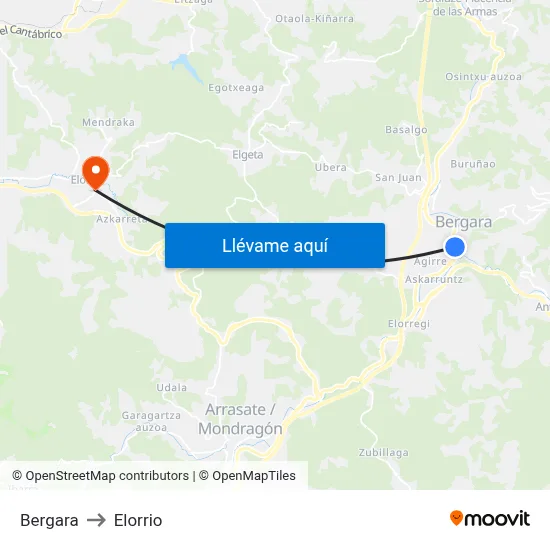Bergara to Elorrio map