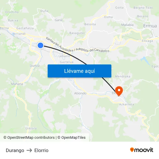 Durango to Elorrio map