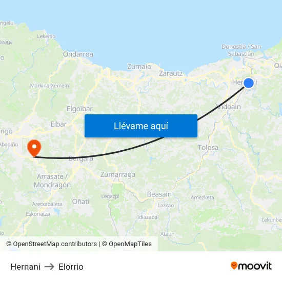 Hernani to Elorrio map