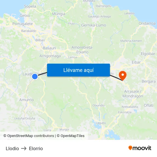 Llodio to Elorrio map
