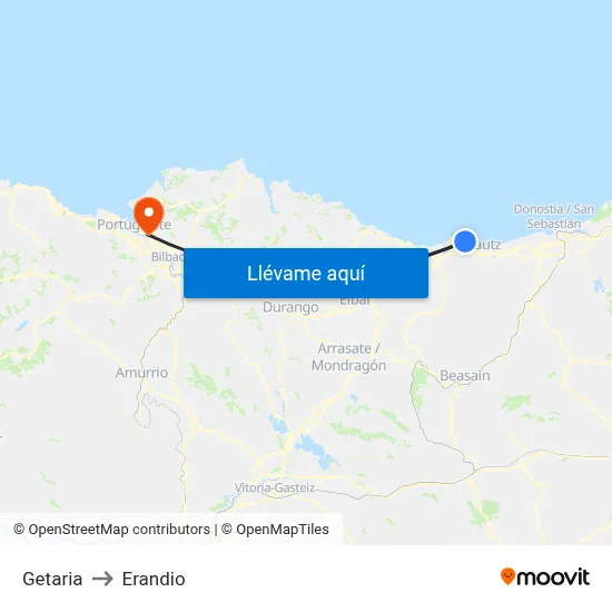 Getaria to Erandio map