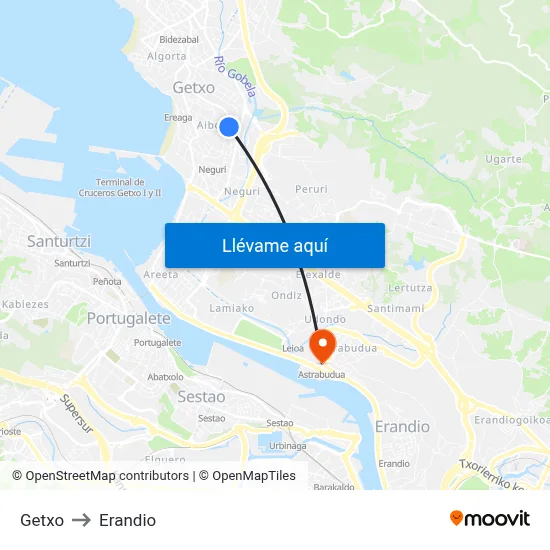 Getxo to Erandio map
