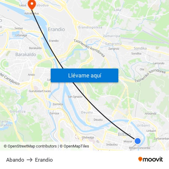 Abando to Erandio map