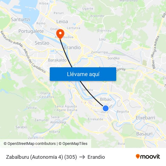 Zabalburu (Autonomía 4) (305) to Erandio map