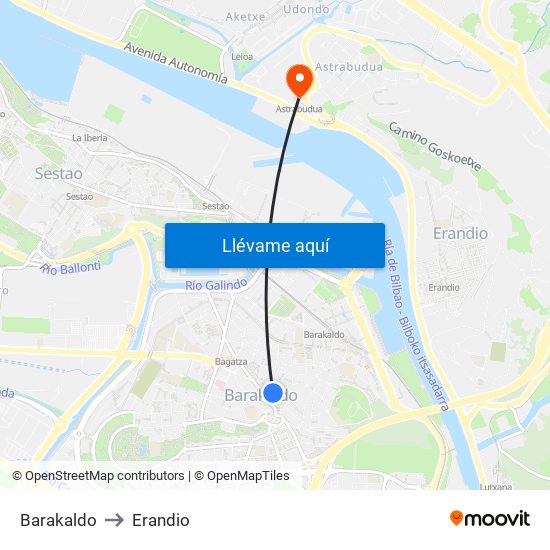 Barakaldo to Erandio map